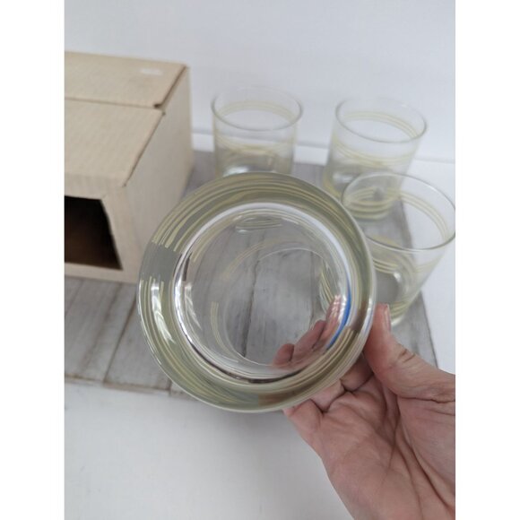 Fiesta Vintage Yellow Set of 4 Double Old Fashion Striped Glasses - Picture 7 of 7